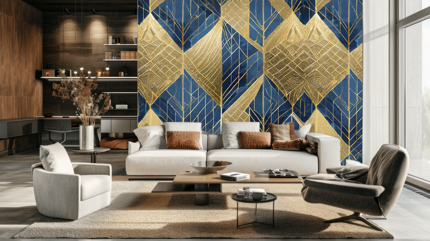 Wallpaper Gold and Royal Blue Geometric