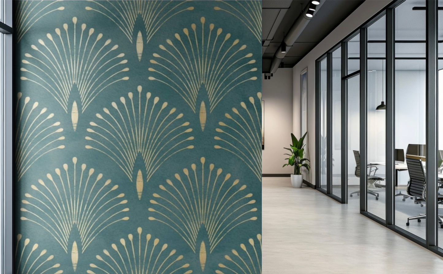 Panelled Wallpaper Peacock Feather - Ocean