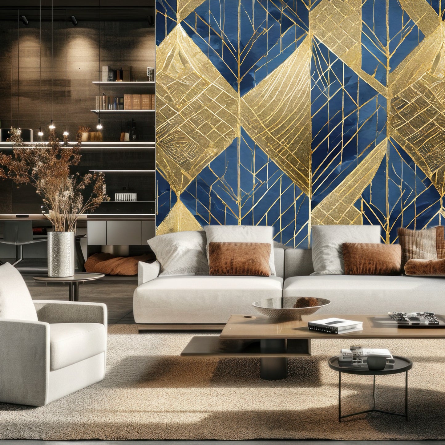 Wallpaper Gold and Royal Blue Geometric