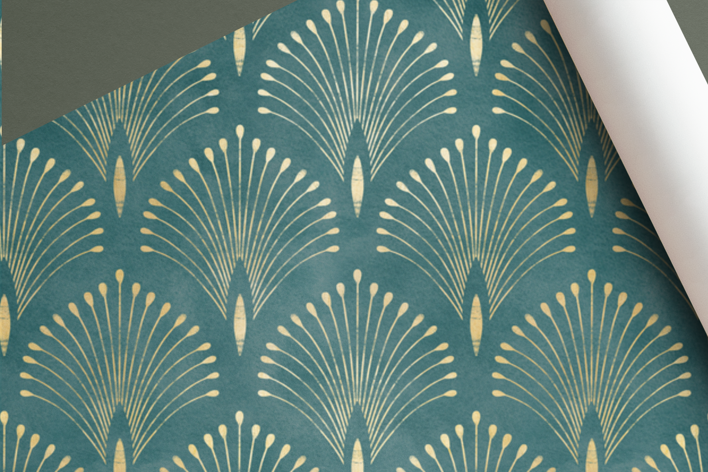 Panelled Wallpaper Peacock Feather - Ocean