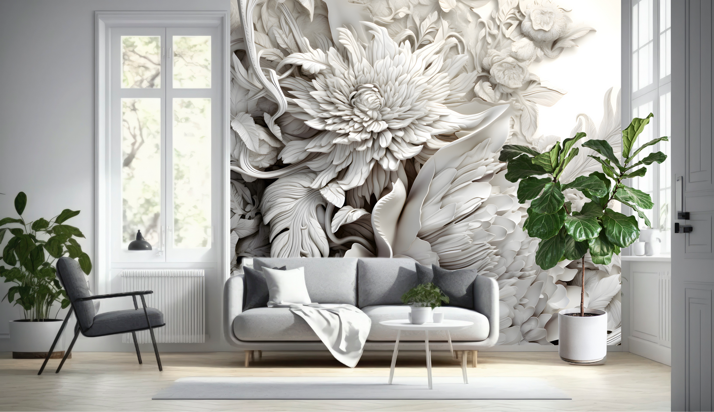 Wallpaper 3D Floral Ivory