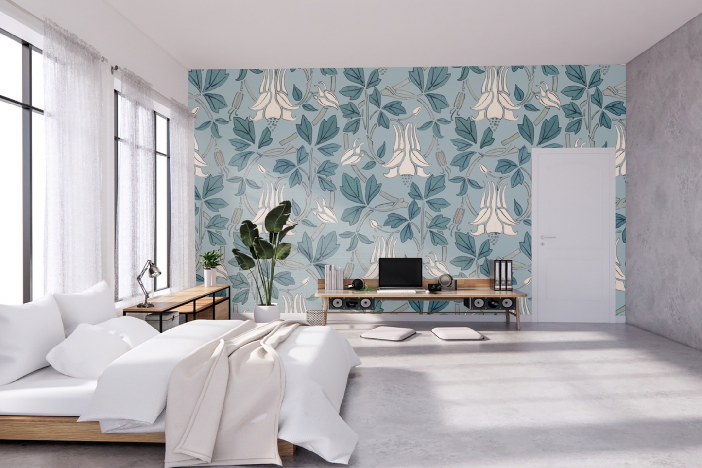 Wallpaper Floral Teal